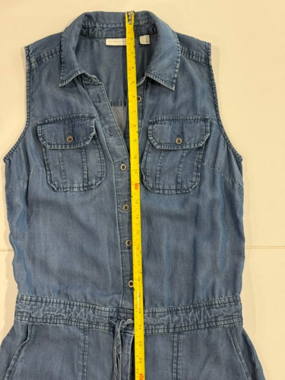 New York & Company XS Chambray Tencel Sleeveless Utility Jumpsuit Button Front - Picture 7 of 10